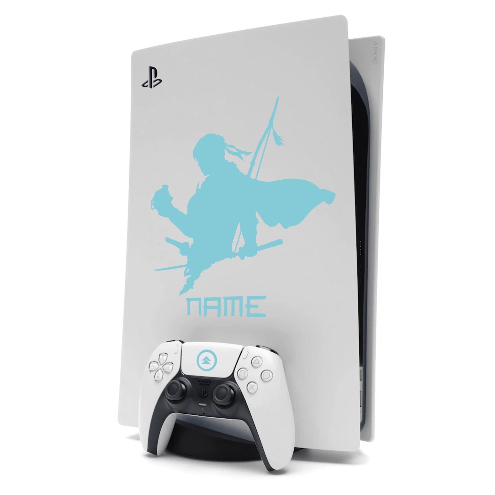 Ghost of Tsushima PS5 Sticker Decal Skin Personalised with Name Light Blue