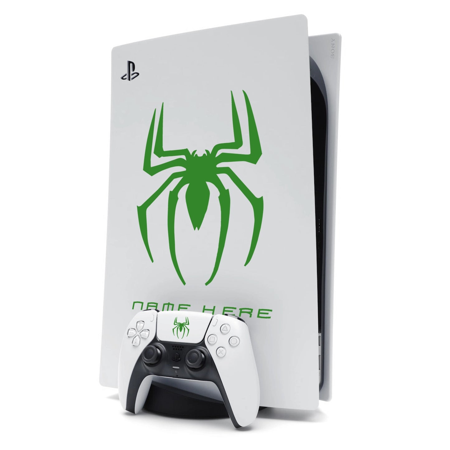 Custom Name Spider-Man Sticker Decal for PlayStation 5 PS5 Console - Dark Green
