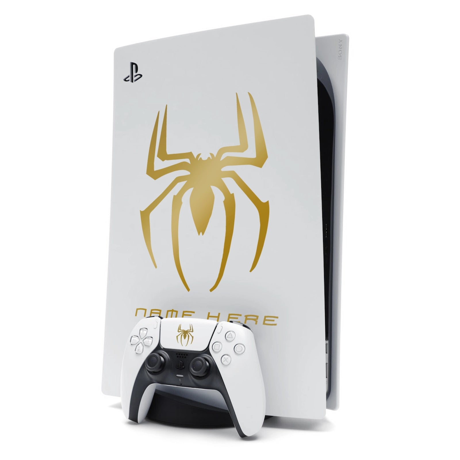 Custom Name Spider-Man Sticker Decal for PlayStation 5 PS5 Console - Gold