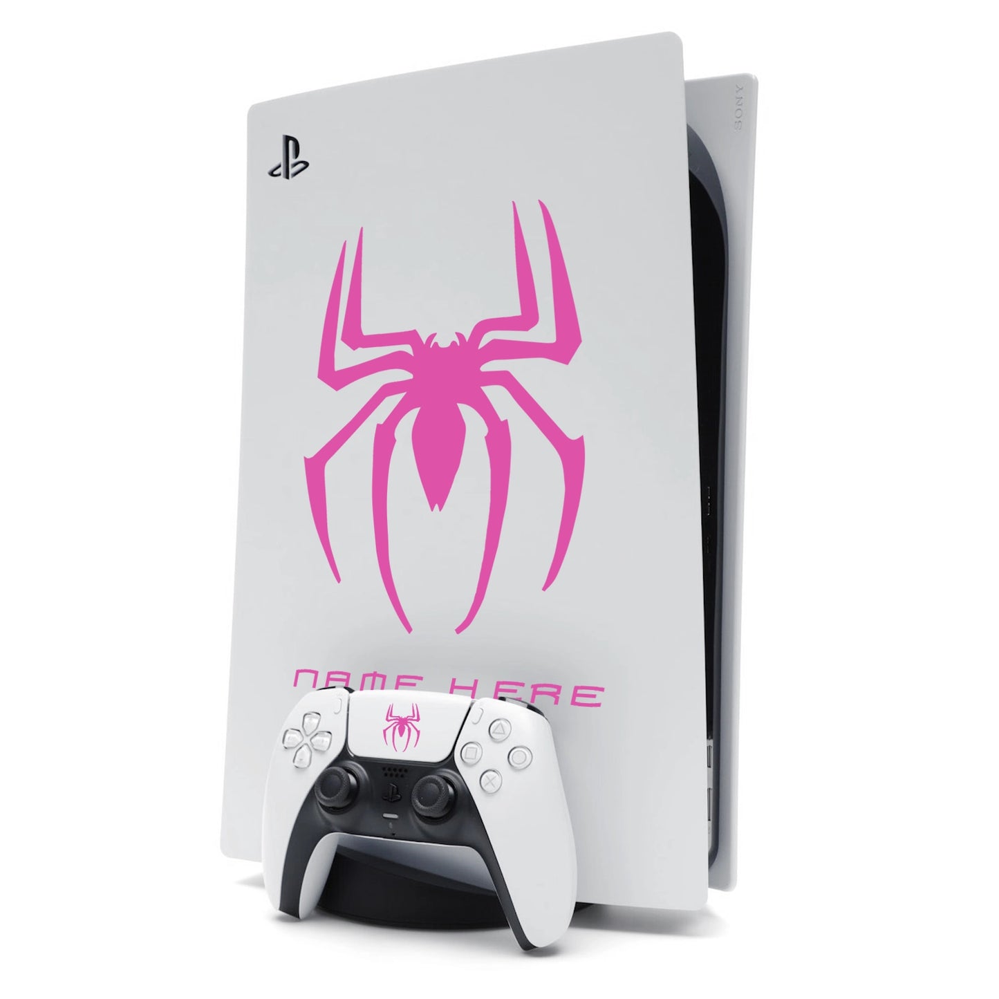 Custom Name Spider-Man Sticker Decal for PlayStation 5 PS5 Console - Hot Pink
