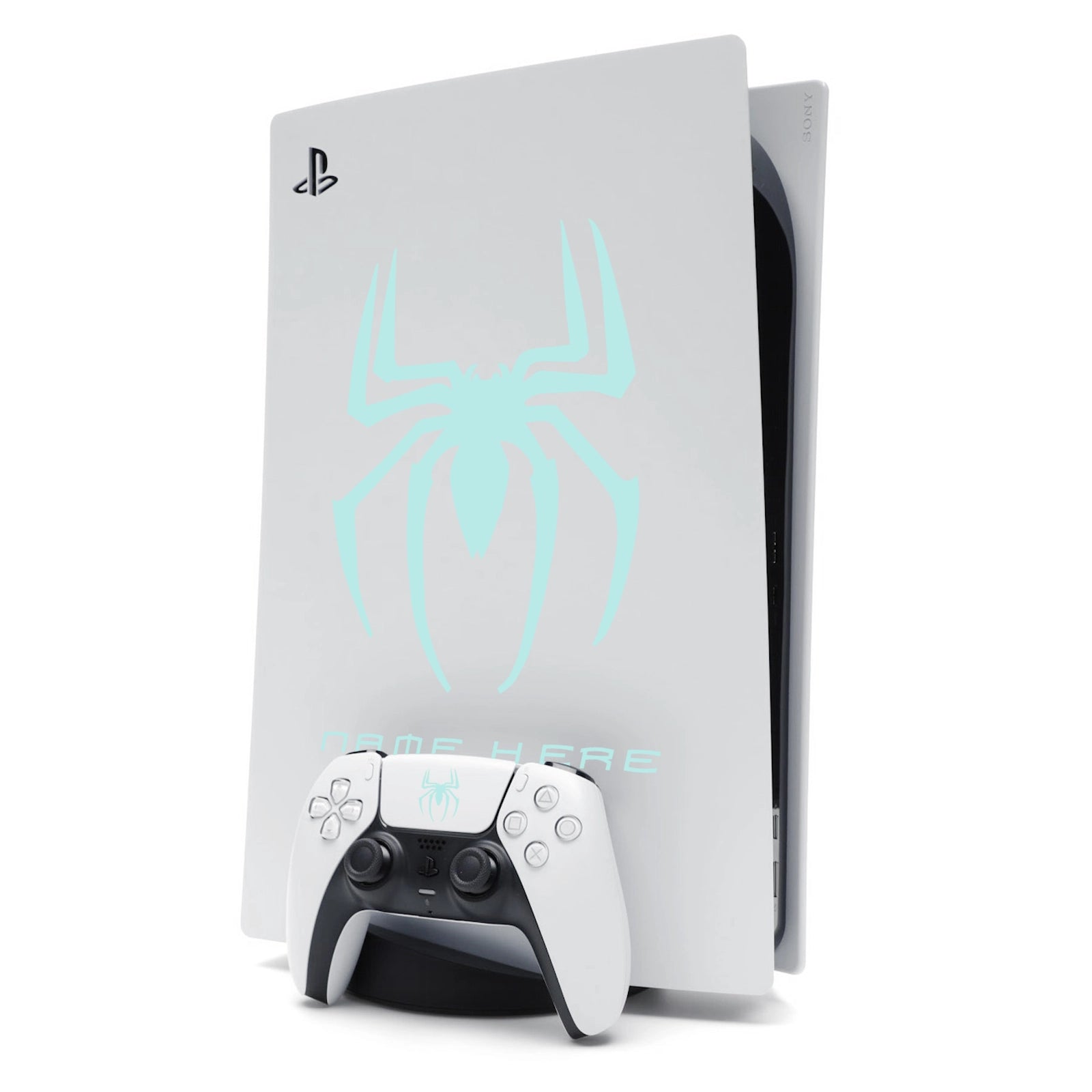 Custom Name Spider-Man Sticker Decal for PlayStation 5 PS5 Console - Light Blue