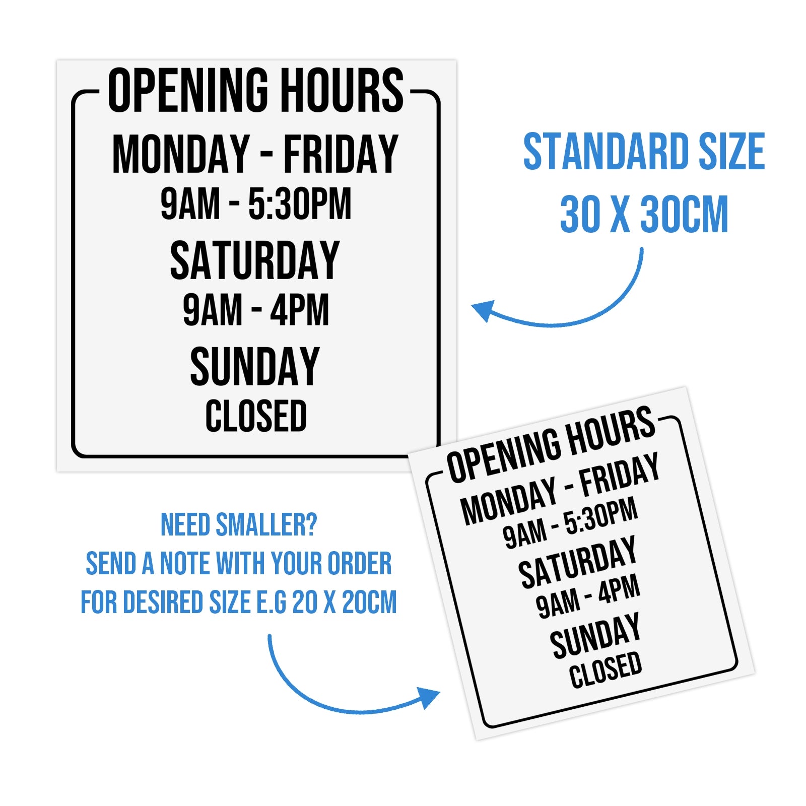 Opening Times for Shop Business Window in Multiple Sizes