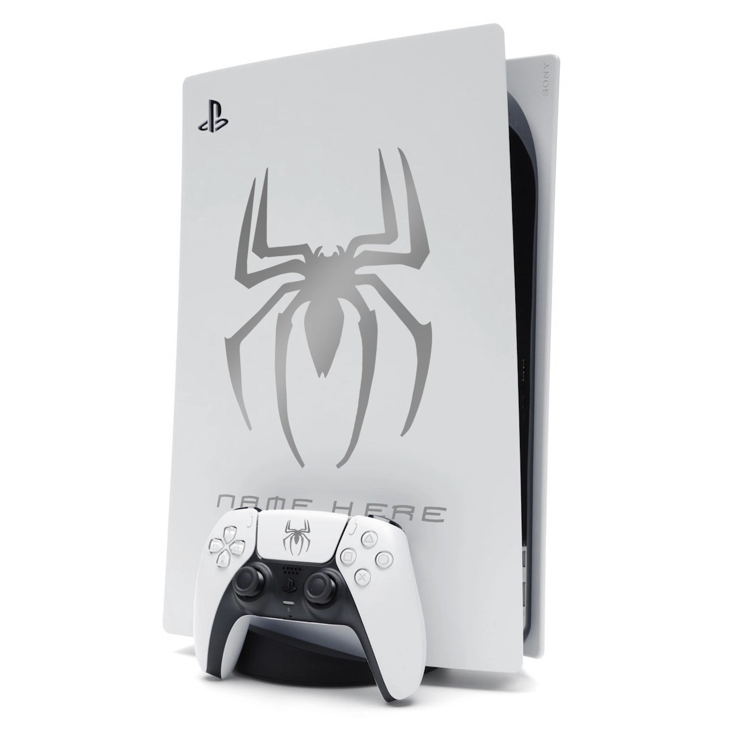 Custom Name Spider-Man Sticker Decal for PlayStation 5 PS5 Console - Silver