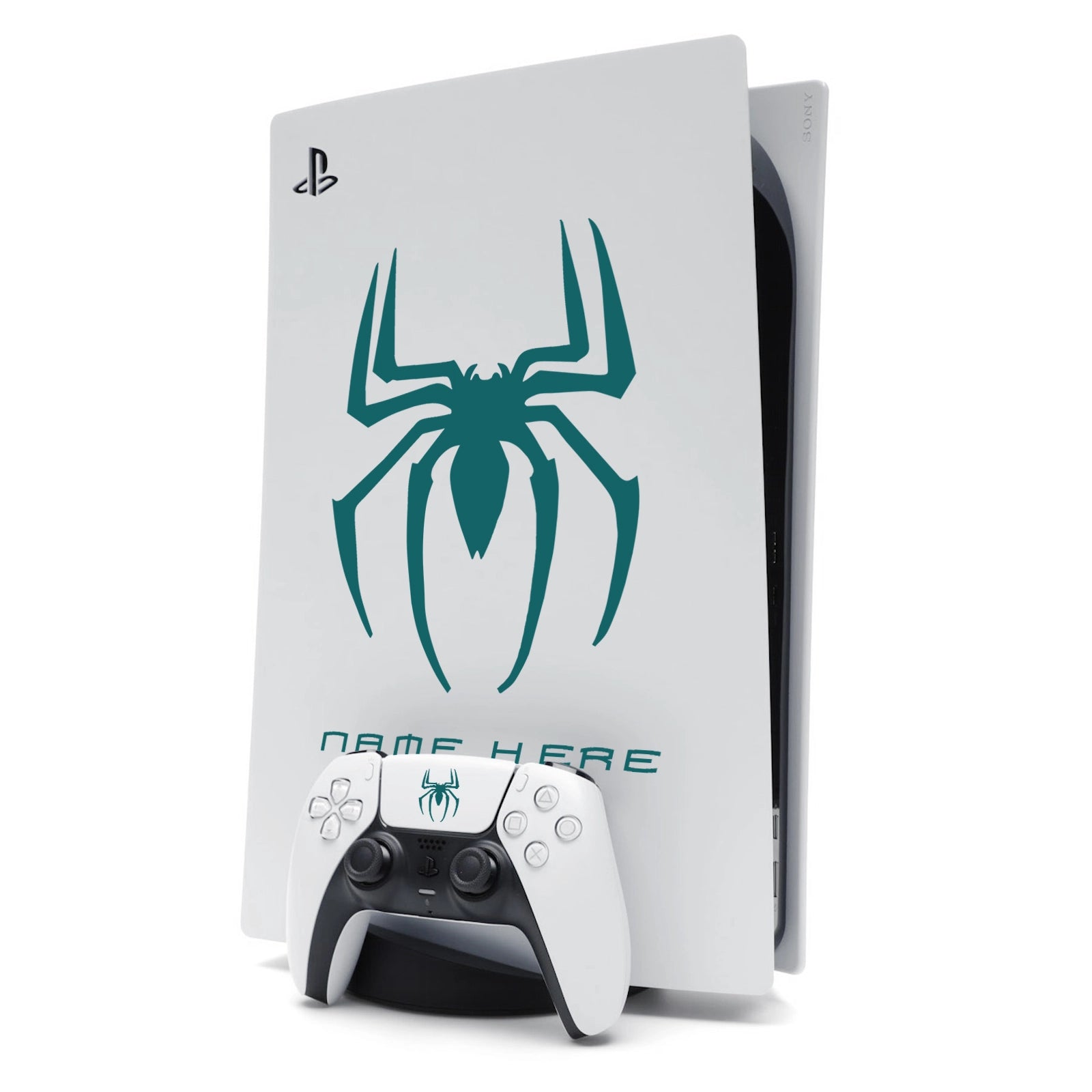 Custom Name Spider-Man Sticker Decal for PlayStation 5 PS5 Console - Teal