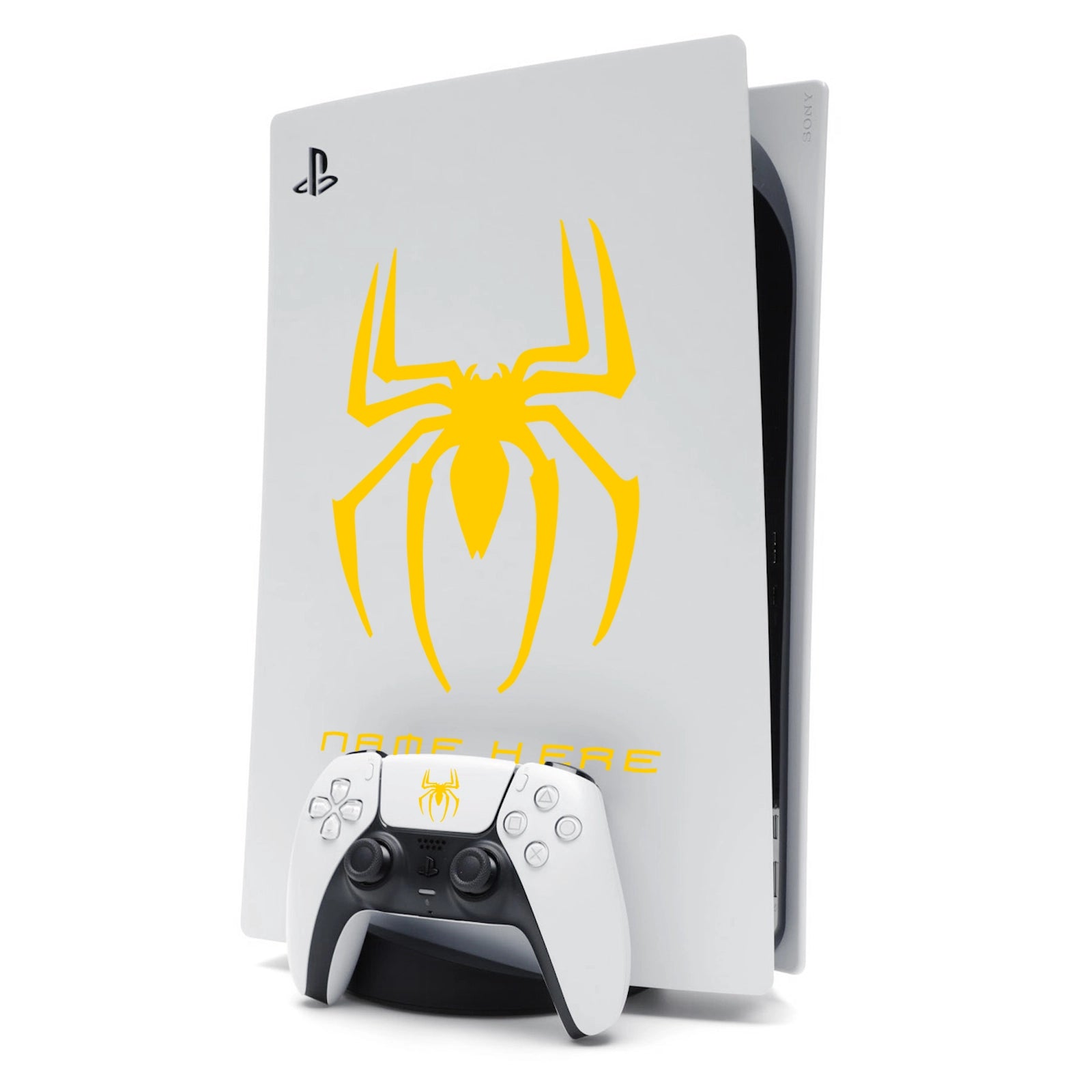 Custom Name Spider-Man Sticker Decal for PlayStation 5 PS5 Console - Yellow